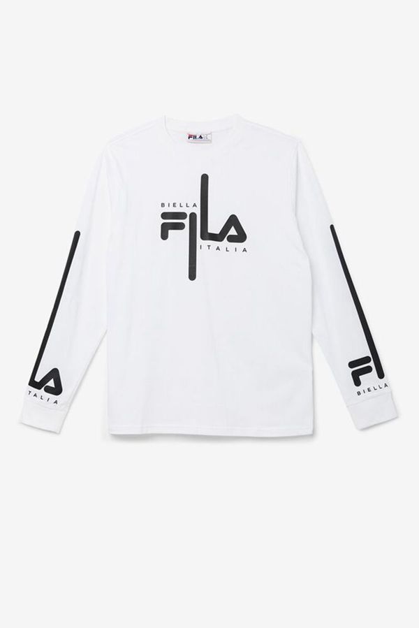 Fila Martino Long Sleeve Men's Tee - White/Black,NZ 508-71560